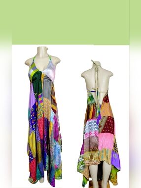 Boho Patchwork Halter Maxi Dress - Multicolor OS